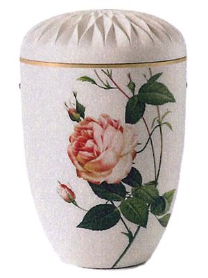 Naturstoffurne Relief Dahlie mit Rosendekor